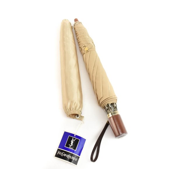 YSL: Golden Beige, "YSL" Logo Compact Umbrella mo - Picture 2 of 8